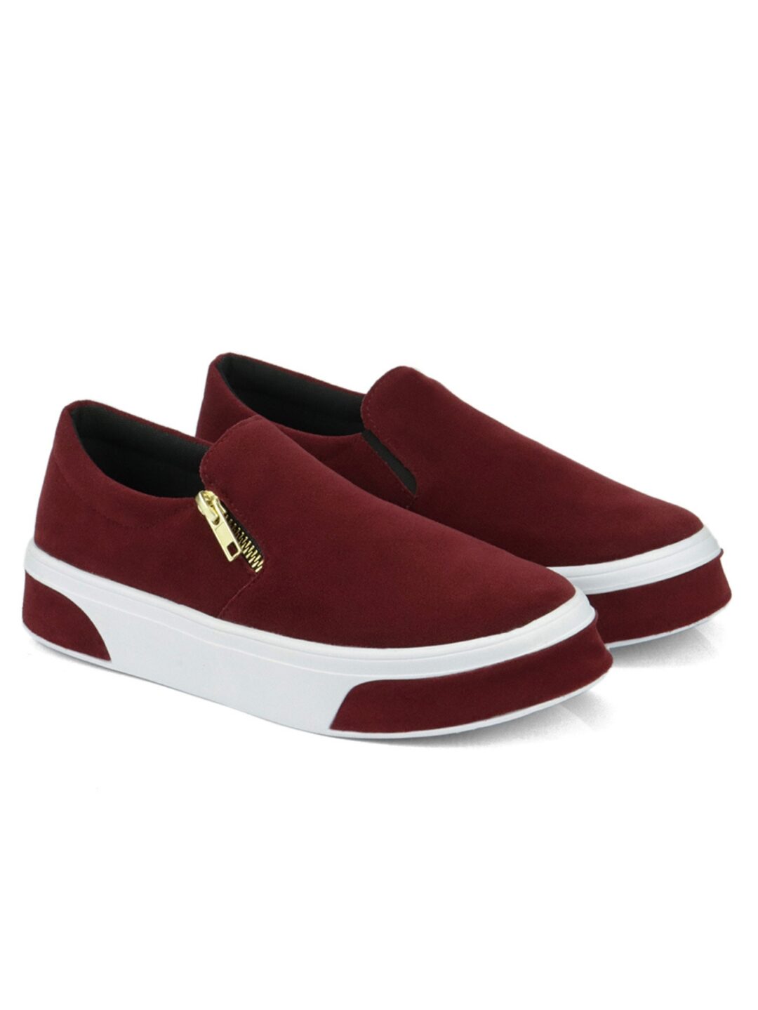 Slip On Feminino Casual Zíper Bordô