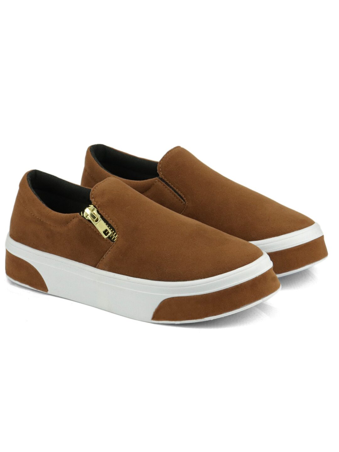Slip On Feminino Casual Zíper Caramelo