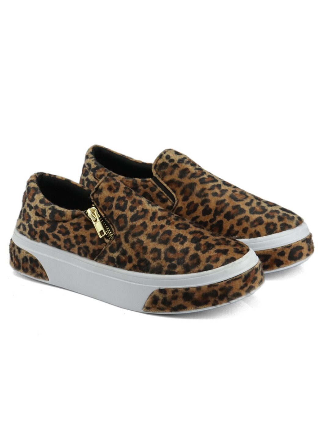 Slip On Feminino Casual Zíper Onça