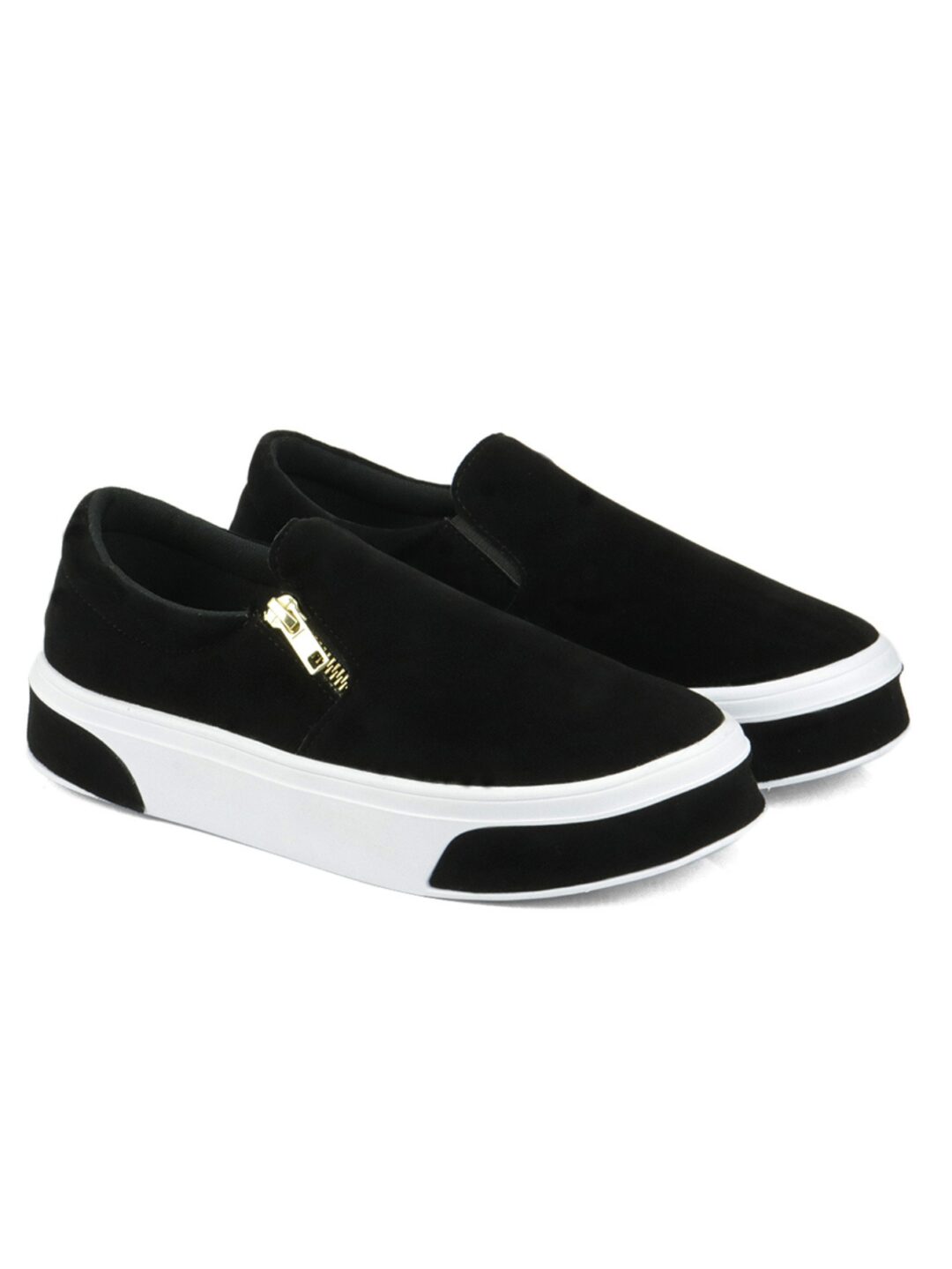 Slip On Feminino Casual Zíper Preto