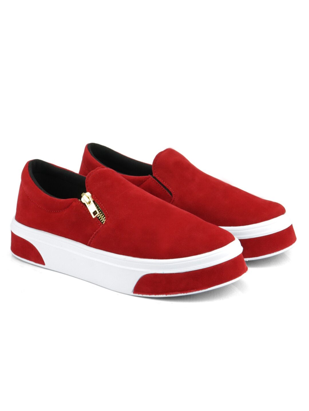 Slip On Feminino Casual Zíper Vermelho