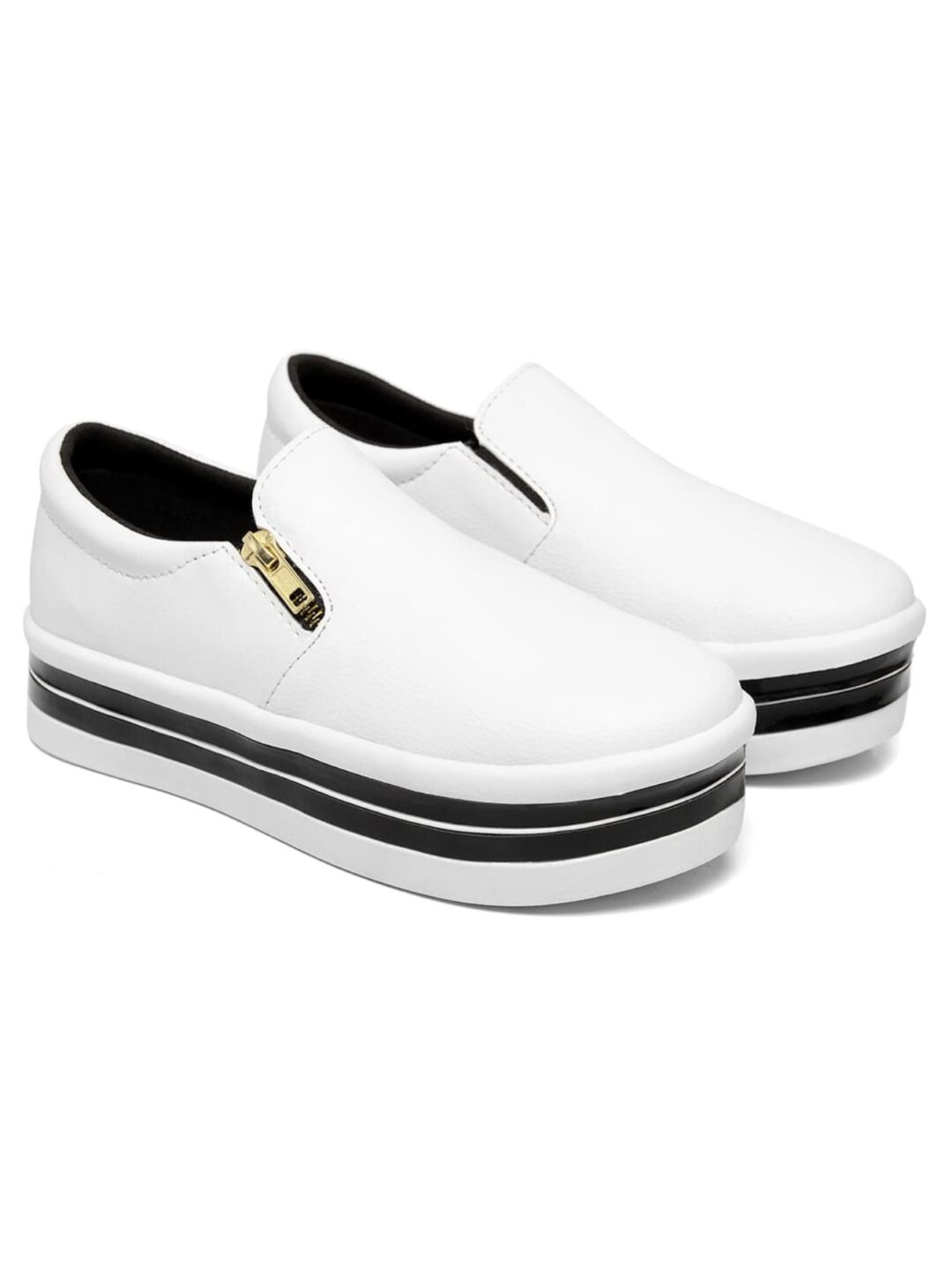 Slip On Feminino Plataforma Zíper Branco