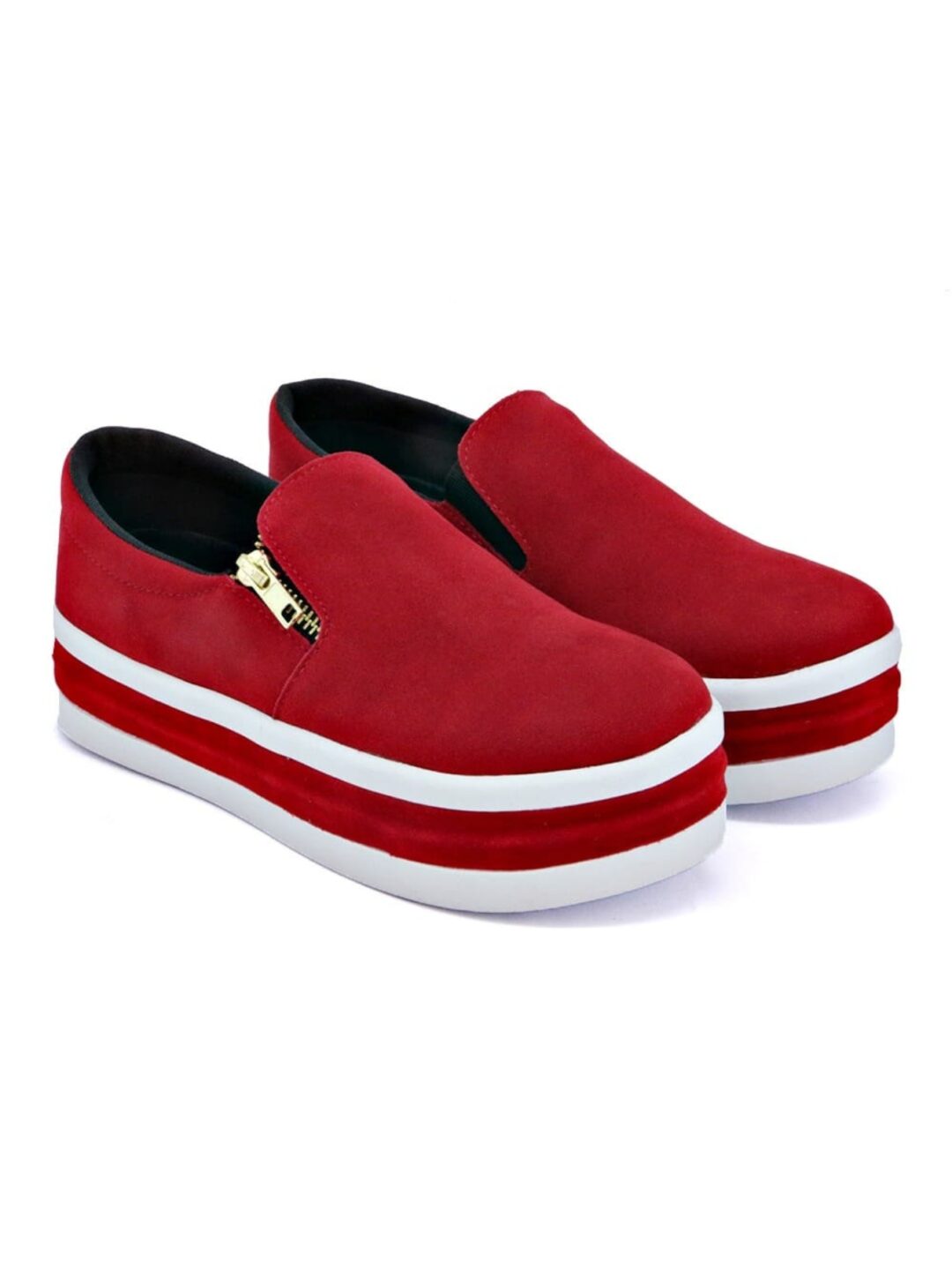 Slip On Feminino Plataforma Zíper Vermelho